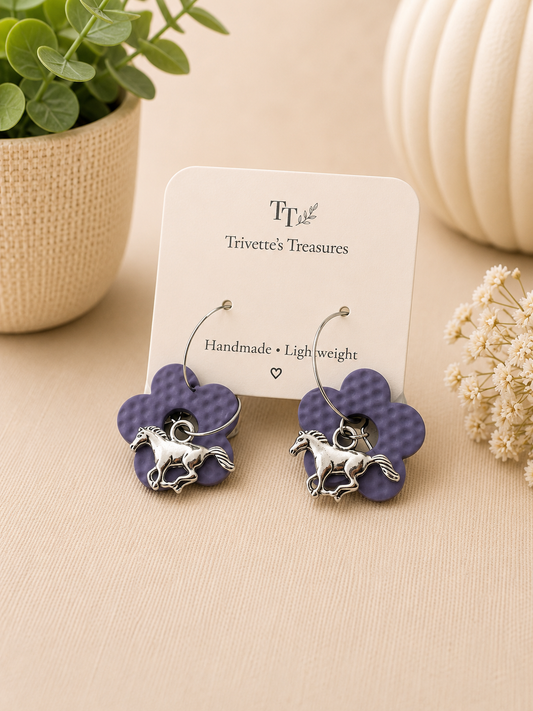 Earrings- purple horse