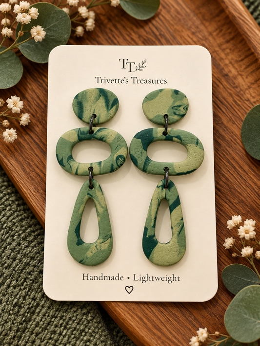 Earrings-Green Camouflage